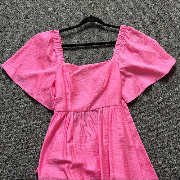 A New Day Bright Pink Midi Puff Flutter Short-Sleeve Tie-Back Ruffle Dress Sz S - Picture 6 of 16